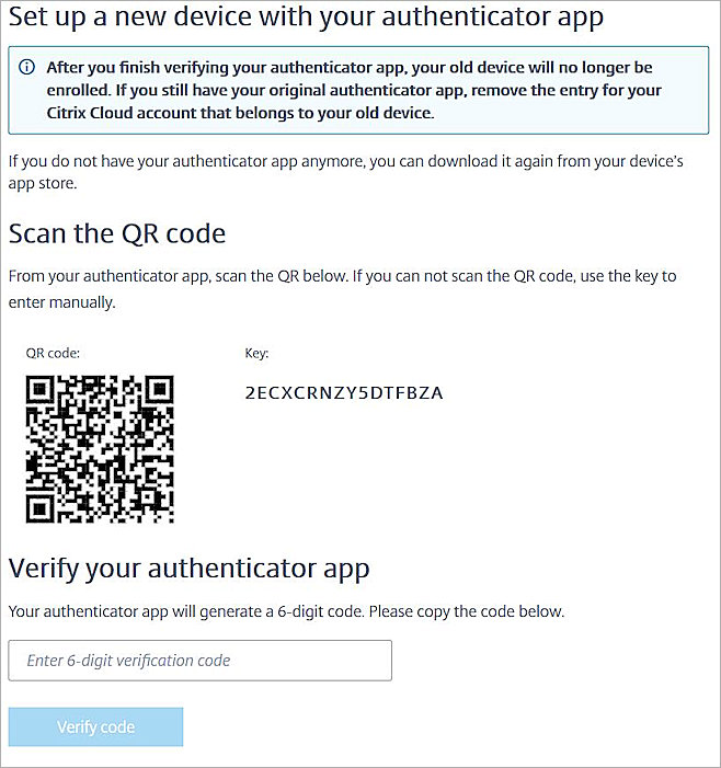 Screen shot of the Set up a new device with your authenticator app